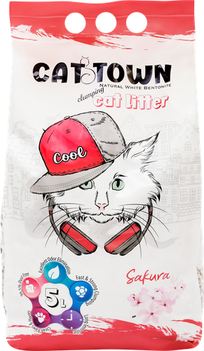 

Наполнитель для кошачьего туалета CAT TOWN комкующийся с ароматом сакуры, 5л