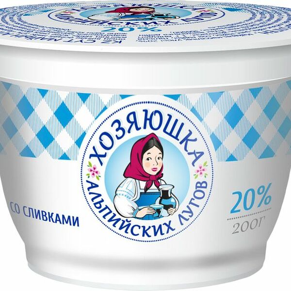 Продукт Хозяюшка Альпийских лугов молокосодержащий произведенный по технологии сметаны 20% 200г