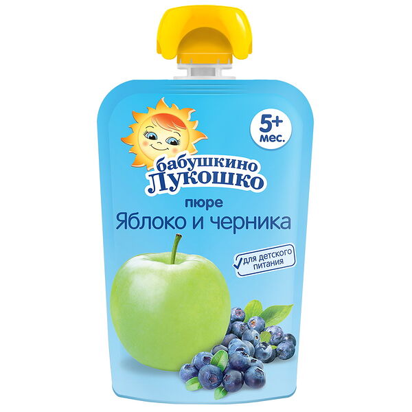 Пюре фруктовое Бабушкино Лукошко из яблок и черники 90г мяг уп ДП