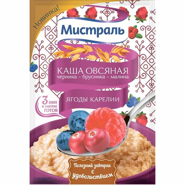 Каша овсяная Мистраль Ягоды Карелии Черника-брусника-малина 40 г
