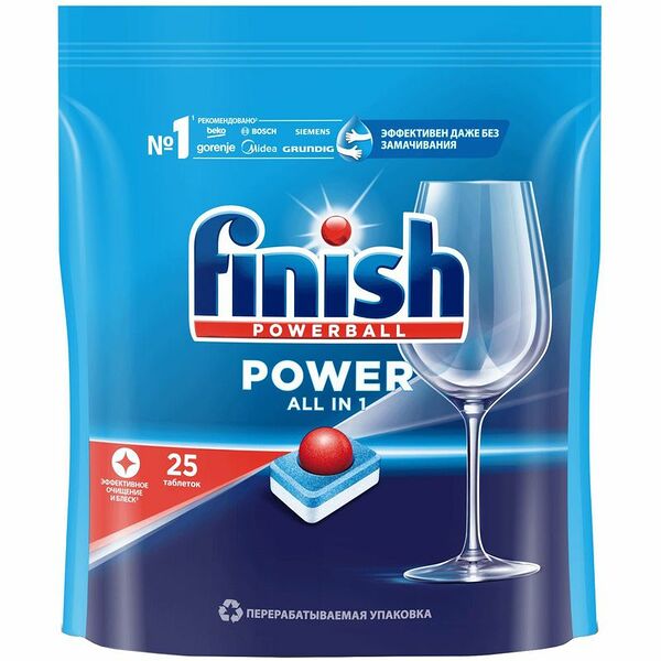 Средство Finish Powerball Power Aio для мытья посуды для посудомоечных машин таблетка, 25шт