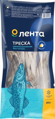 Треска свежемороженая ЛЕНТА без головы, 800г