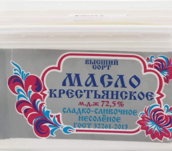 Масло сливочное Тобольский ГМЗ Крестьянское несоленое 72,5% высший сорт, без змж
