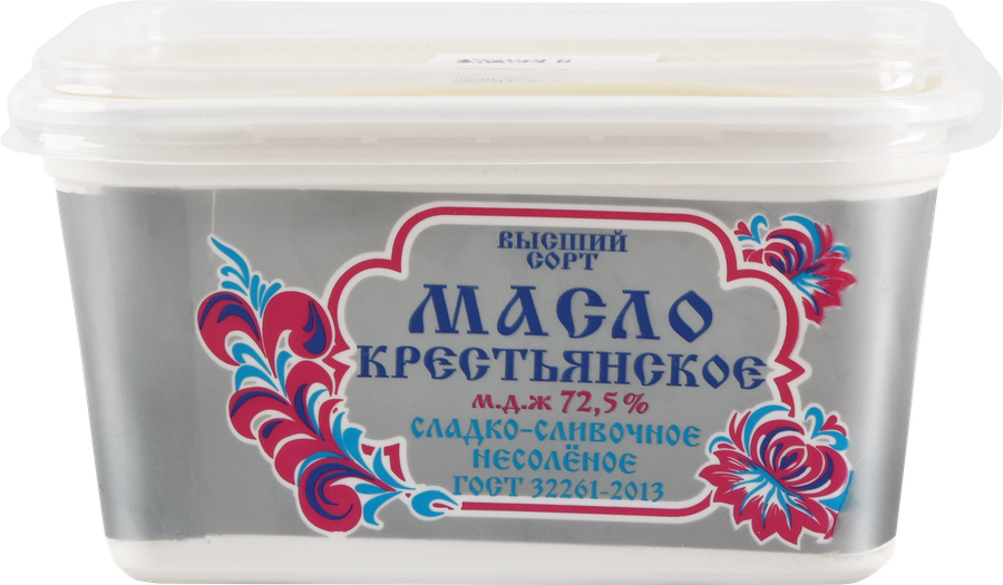 

Масло сливочное Тобольский ГМЗ Крестьянское несоленое 72,5% высший сорт, без змж