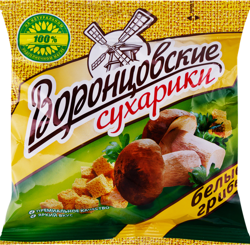 

Сухарики пшеничные Воронцовские Белые Грибы 80г