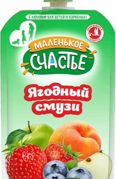 Десерт Маленькое счастье Ягодный Смузи яблоко-черника-клубника с 6 мес. 110г