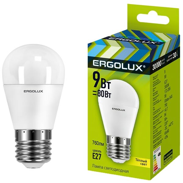 Лампа светодиодная Ergolux LED E27 9Вт, теплый свет