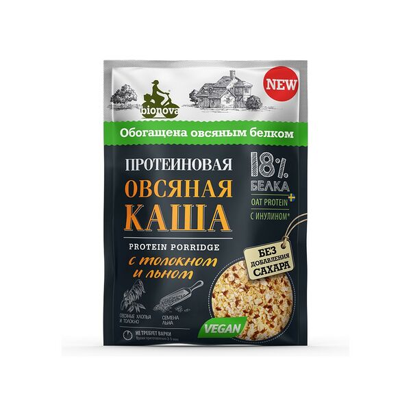 Каша б/п Bionova протеиновая овсяная с толокном и семенами льна 40г