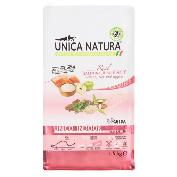 Indoor сухой корм UNICA для кошек с лососем, рисом и яблоками