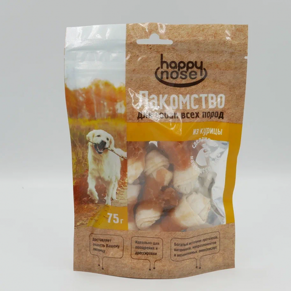 Лакомство для собак HAPPY NOSE бантики с курицей, 75 г