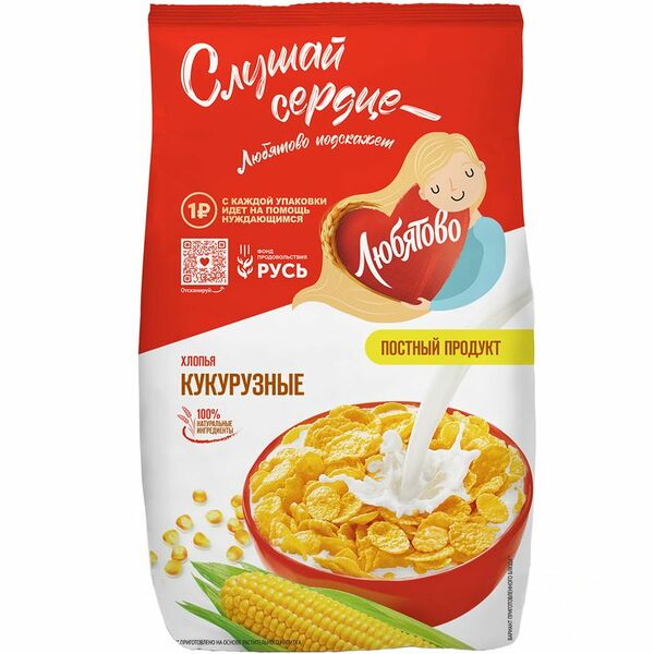 Хлопья Любятово кукурузные, 300г