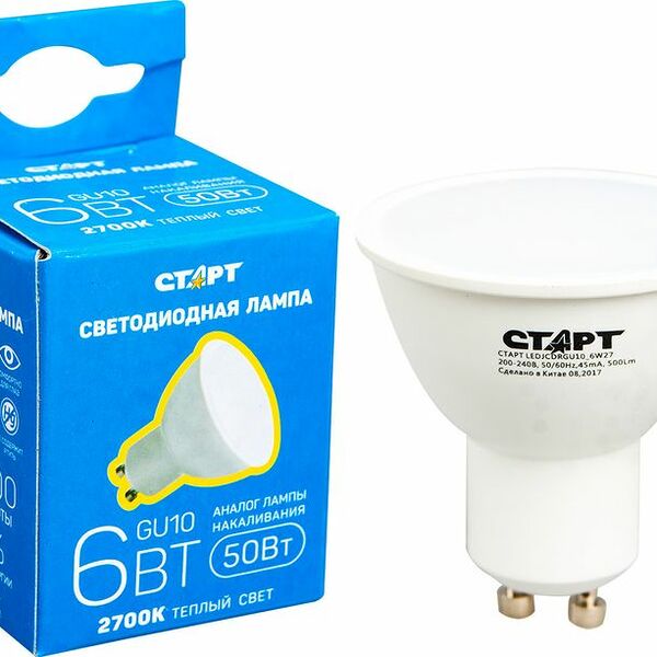 Лампа светодиодная Старт LED JCDR GU10 6W тёплый свет