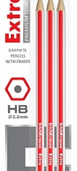 Набор карандашей ч/гр 3 шт. ErichKrause Extra HB, шестигранные с ластиком, блистер  43573 наб Erich Krause