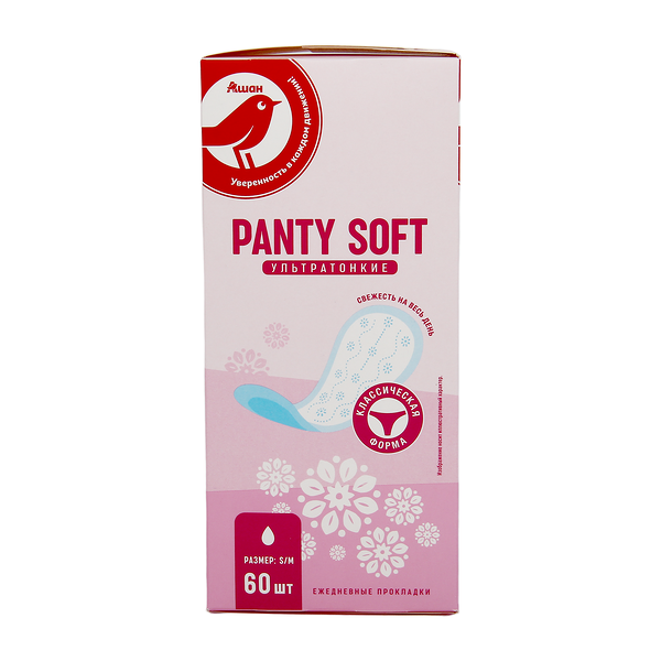 Прокладки ежедневные АШАН Красная птица Panty Soft ультратонкие, 60 шт