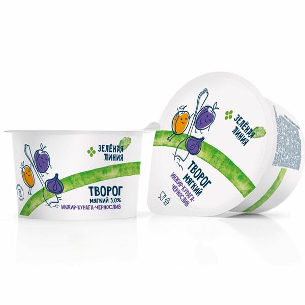Творог мягкий инжир-курага-чернослив 3% Зелёная Линия, 100г