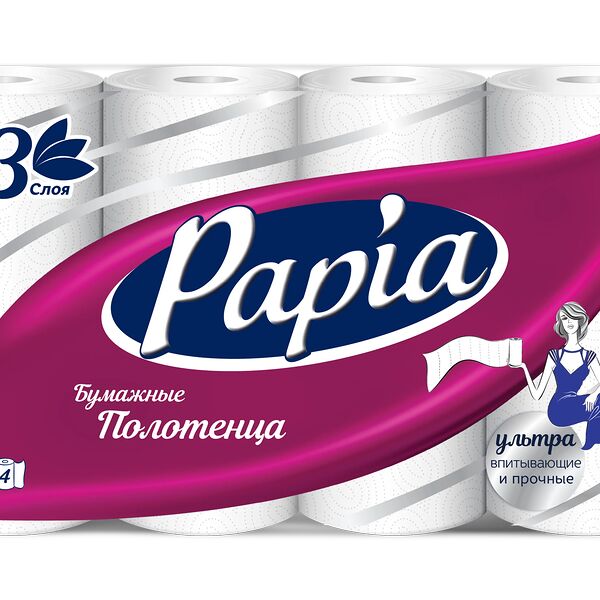 Полотенца бумажные Papia 3-х слойные HAYAT упаковка 4 шт Россия