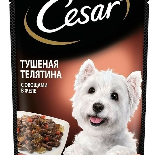Корм влажный Cesar Pouch для взрослых собак всех пород с телятиной в желе 