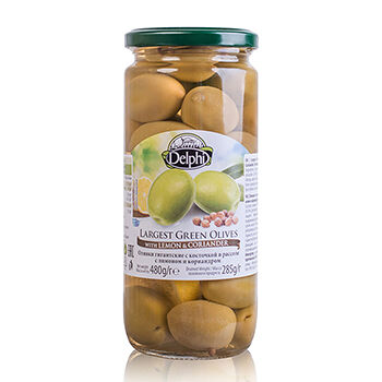 Оливки  зеленые Delphi маринованные с лимоном и кориандром