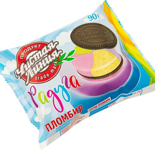 Мороженое Чистая Линия Радуга Пломбир Ванильный 90г