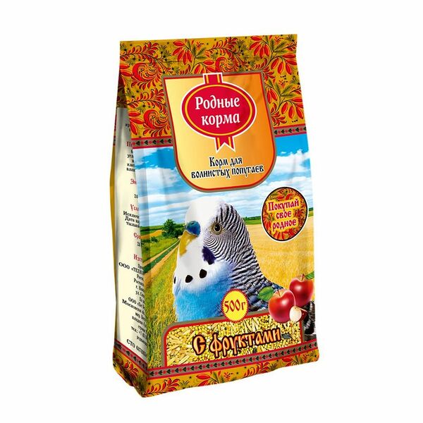 Корм для волнистых попугаев «с фруктами», 500 гр