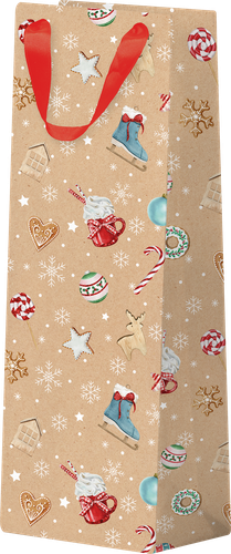 

Пакет подарочный Snow крафт, 12x38x10см, под бутылку, Арт. KBP, в ассортименте