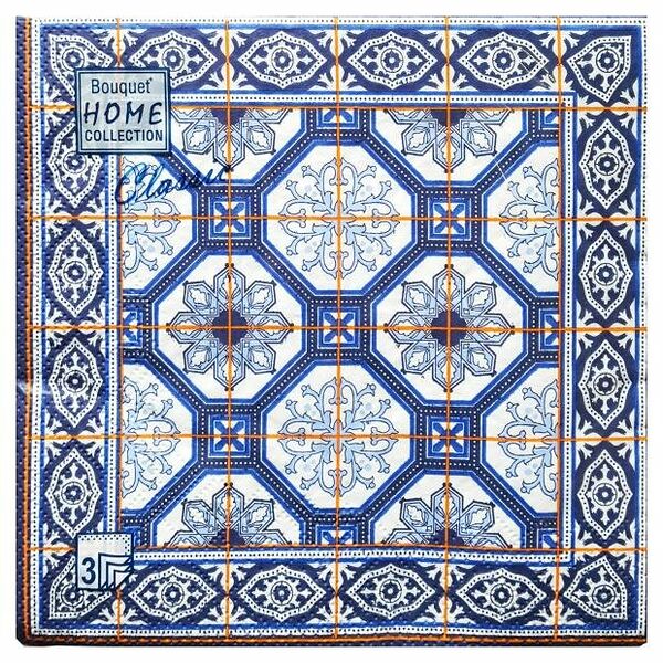 Салфетки одноразовые бумажные Bouquet трехслойные 33х33 Азулеже, 20 шт