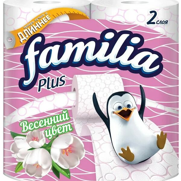Туалетная бумага Familia Весенний цвет двухслойная, 4 рулона