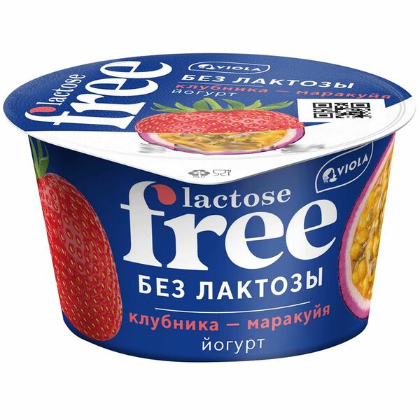Йогурт Viola free клубника-маракуйя безлактозный с наполнителем 2.7%, 180г