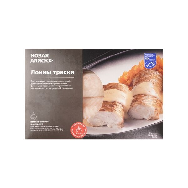 Треска атлантическая Новая аляска Лойны, без кожи, без костей (спинки) 600 г Россия