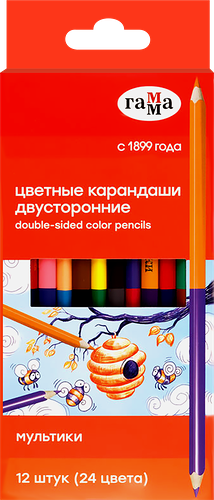 Карандаши цветные Гамма Мультики, двусторонние, 24 цвета, 12 шт
