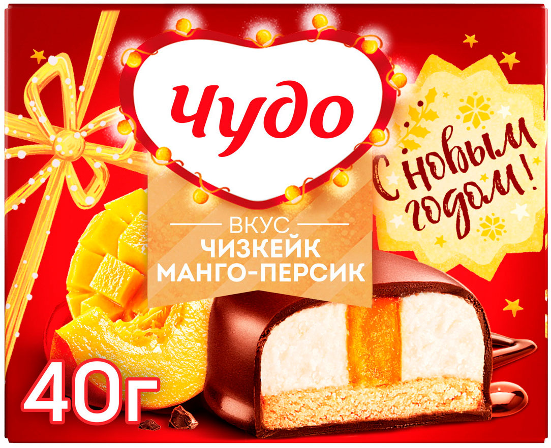 

Сырок глазированный Чудо Десерт Чизкейк манго-персик 23.4% 40 г
