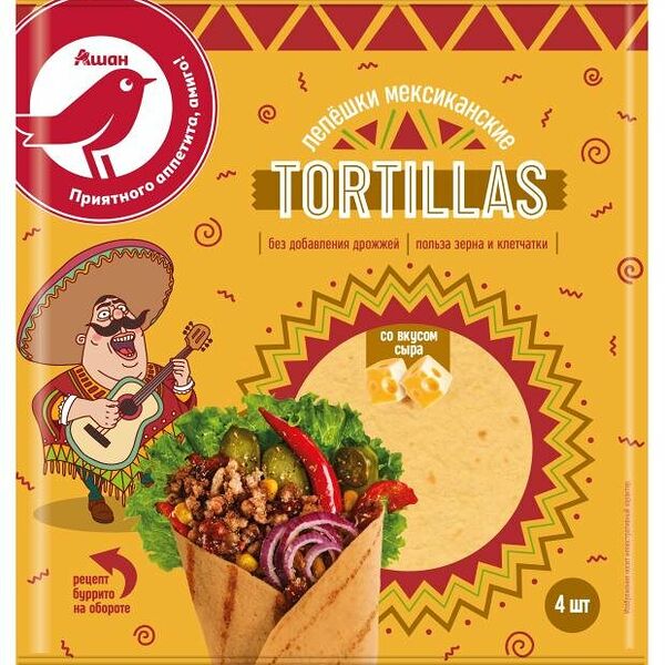 Лепешка АШАН Красная птица мексиканская со вкусом сыра, 276 г