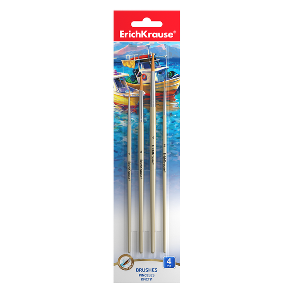 Кисти Erich Krause для акварели и гуаши синтетические, 4 шт