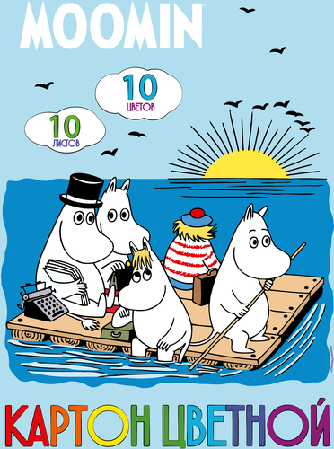 

Картон цветной MOOMIN А4, 10 цветов, 10 листов, папка