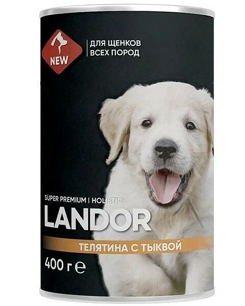 Landor полнорационный консервированный влажный корм для щенков всех пород Телятина с тыквой, 400 г.