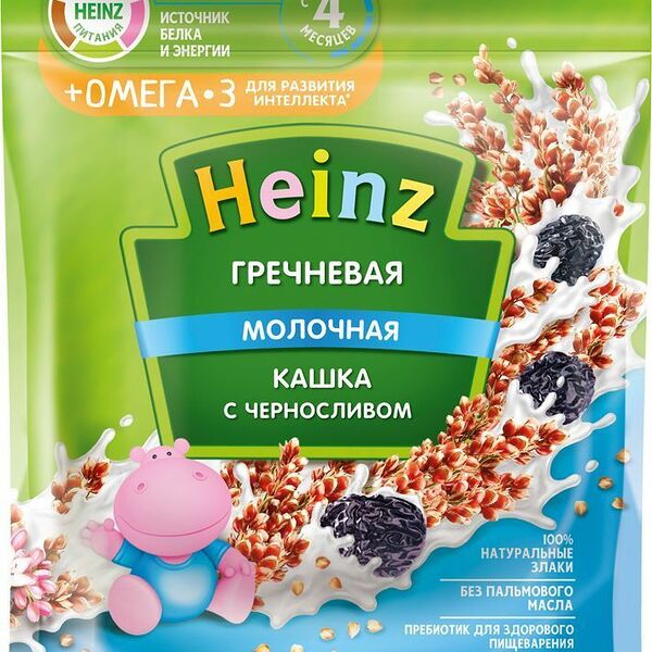 Каша детская Heinz молочная гречневая с черносливом с Омега 3, с 4 месяцев