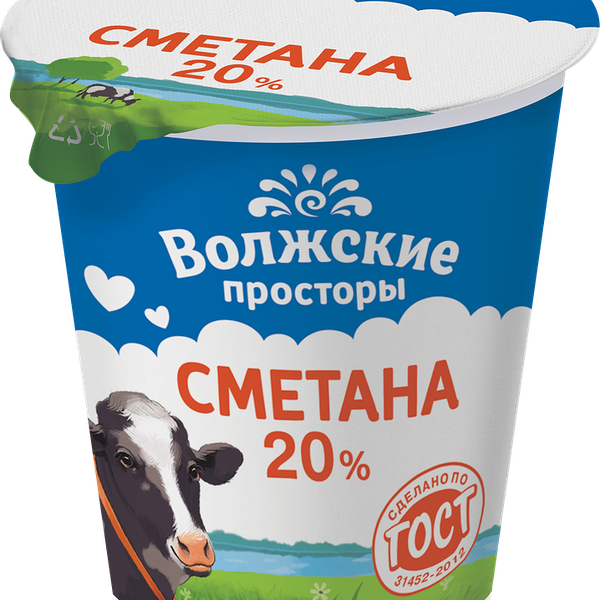 Сметана Волжские просторы 20%, без змж, 300 г