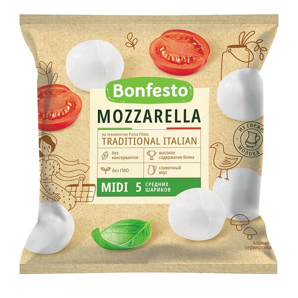 Сыр Bonfesto Моцарелла 45% 5 шариков 125 г