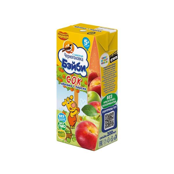 Детское питание Сок Черноголовка Бэйби 200мл Яблоко Персик с 5мес