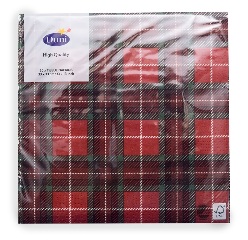 

Салфетки бумажные Duni Tartan 33х33 см, трехслойные 20 шт Польша