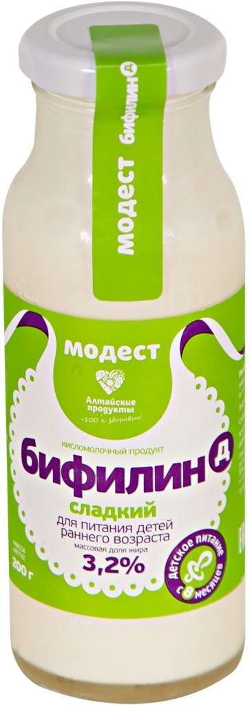 

Бифилин-Д Модест сладкий с 8 месяцев 3.2% 200 г