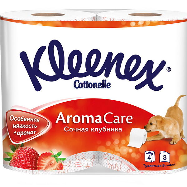 Туалетная бумага Kleenex Cottonelle Aroma Care Сочная клубника, 3сл.*4рул.