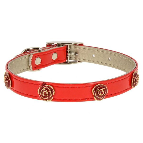 Ошейник для собак КАСКАД  Колибри  лаковый с украшением  Роза  15ммх40см красный