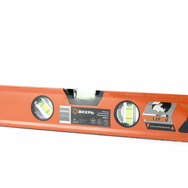 Уровень алюминиевый «Усиленный» фрезерованный Вихрь (400 мм, 3 глазка (1 зеркальный), 2 комп.рукоятки, магнитный)