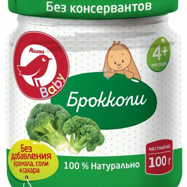 Пюре Ашан Красная птица брокколи с 4 мес.