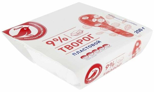 Творог Ашан Красная птица пластовой 9% БЗМЖ