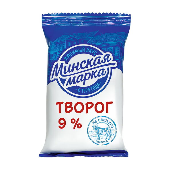 Творог жир. 9% вес 180г пачка ТМ Минская марка
