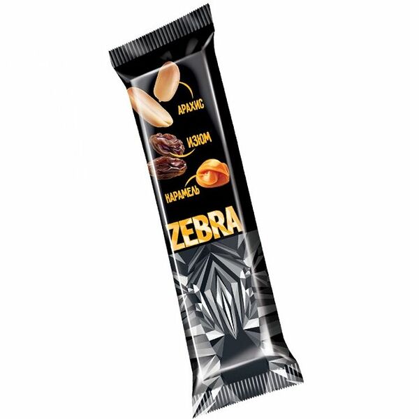 Вафли Zebra глазированные карамель-арахис-изюм-, 40г