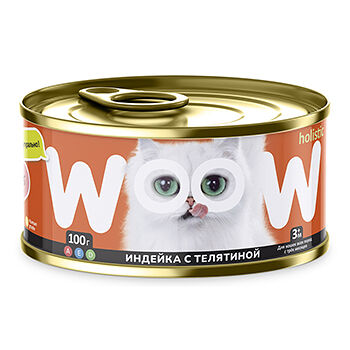 Корм влажный для кошек WOOW holistic индейка с телятиной 100г, Россия