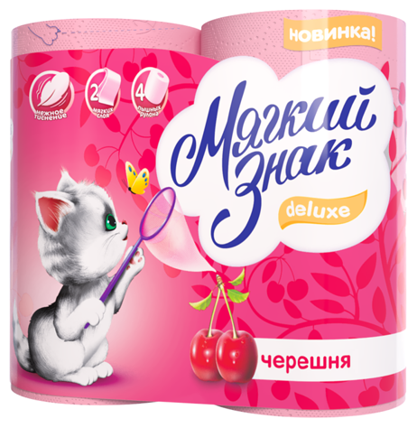 Туалетная бумага Мягкий знак Deluxe Черешня двухслойная 4 рулона